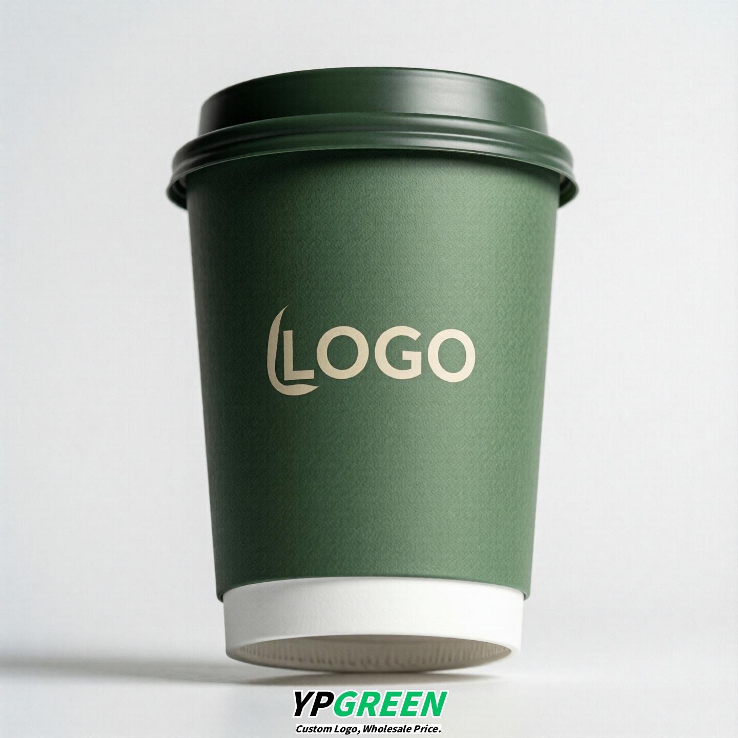 Green Custom Logo Paper Cups: 8-24oz & Double Wall