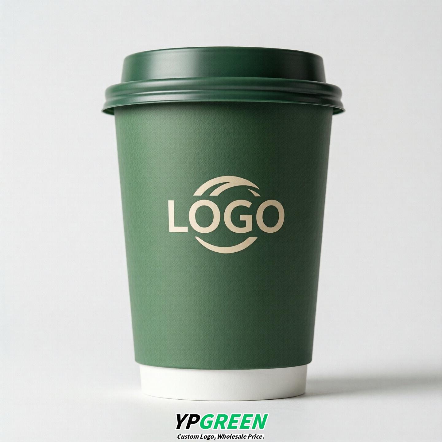 Green Custom Logo Paper Cups: 8-24oz & Double Wall
