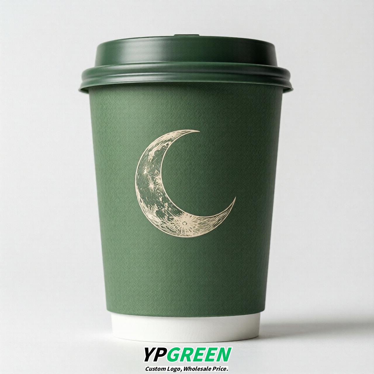 Green Moon Paper Cups with Lids 8-24oz