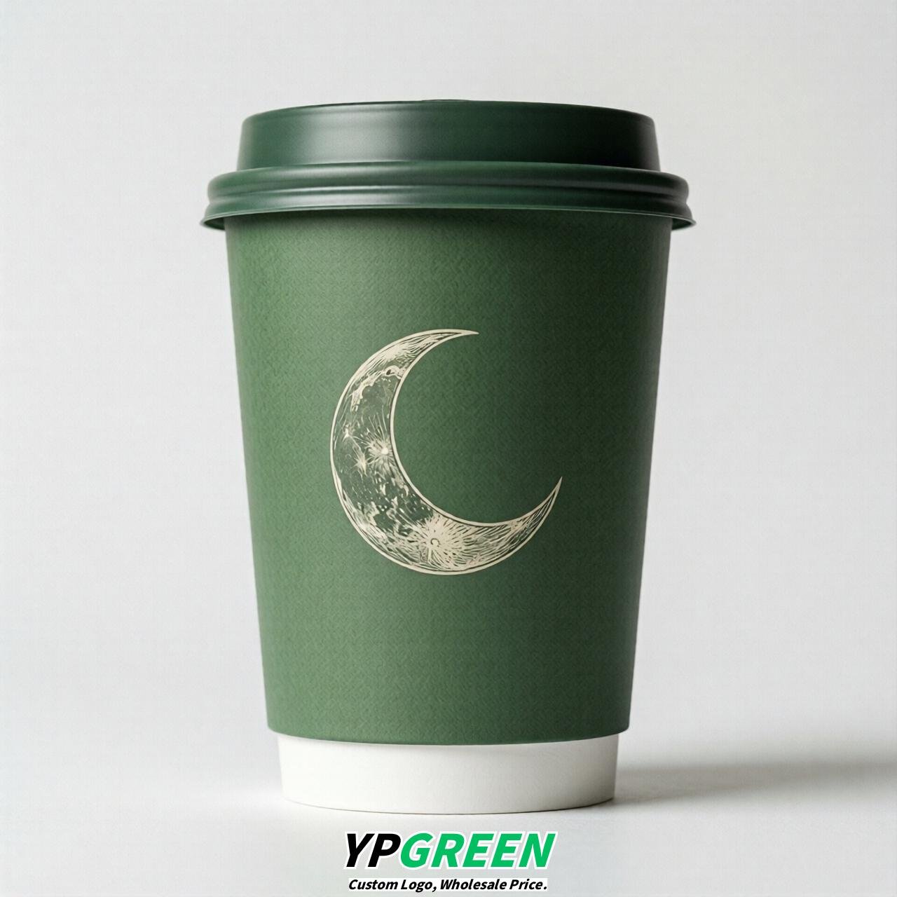 Green Moon Paper Cups with Lids 8-24oz