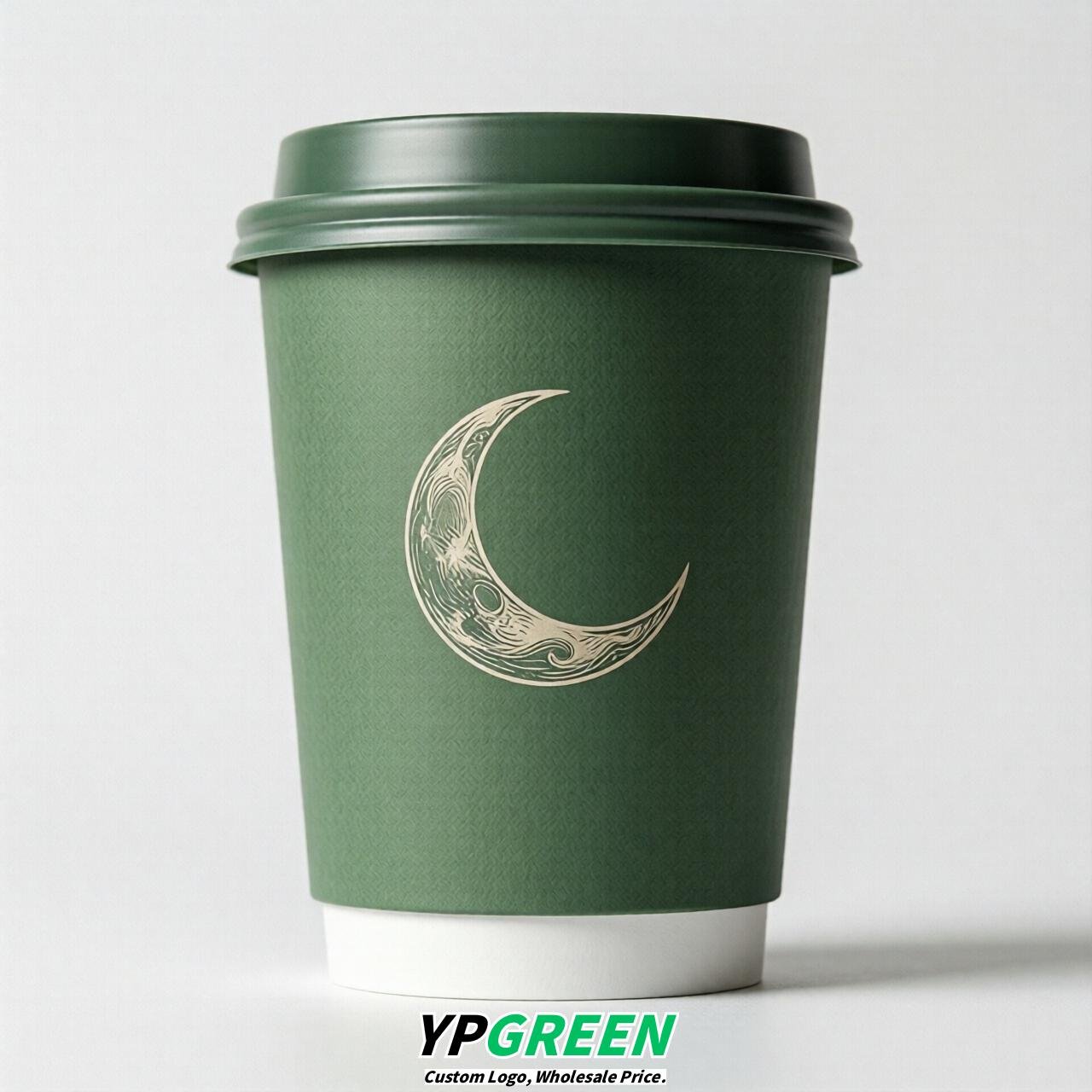 Green Moon Paper Cups with Lids 8-24oz