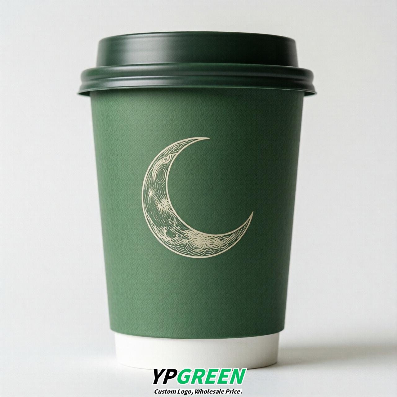 Green Moon Paper Cups with Lids 8-24oz
