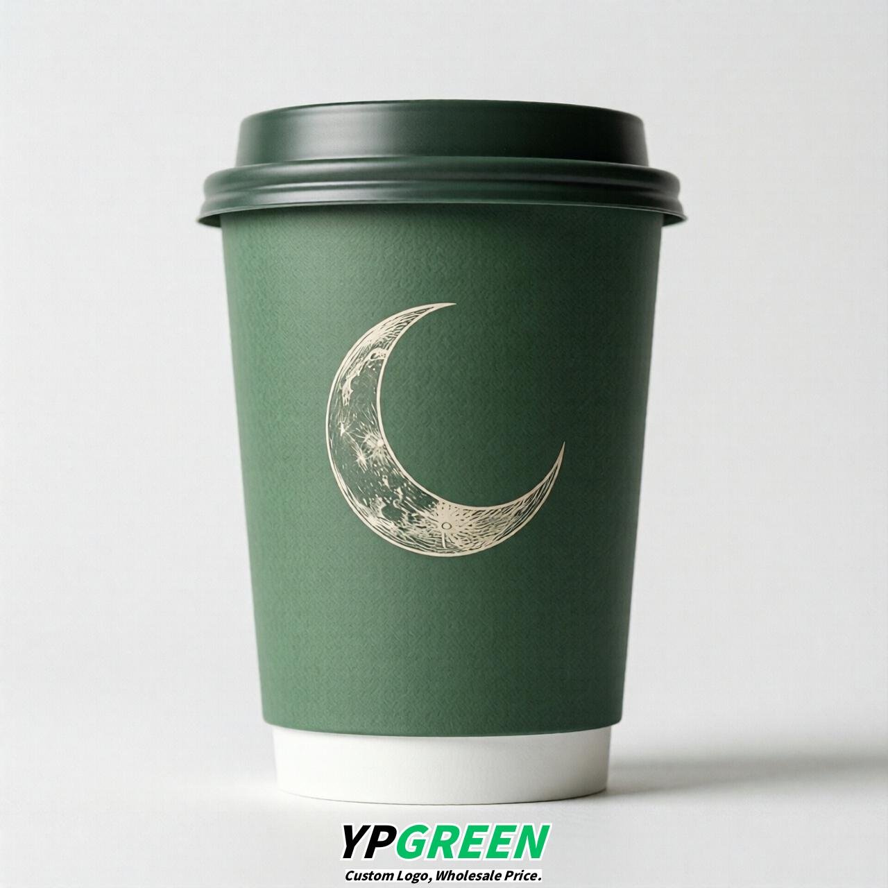 Green Moon Paper Cups with Lids 8-24oz