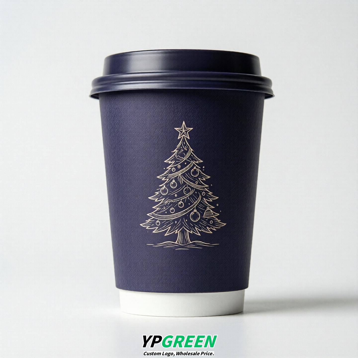 Indigo Paper Cups with Christmas Design 8-24oz