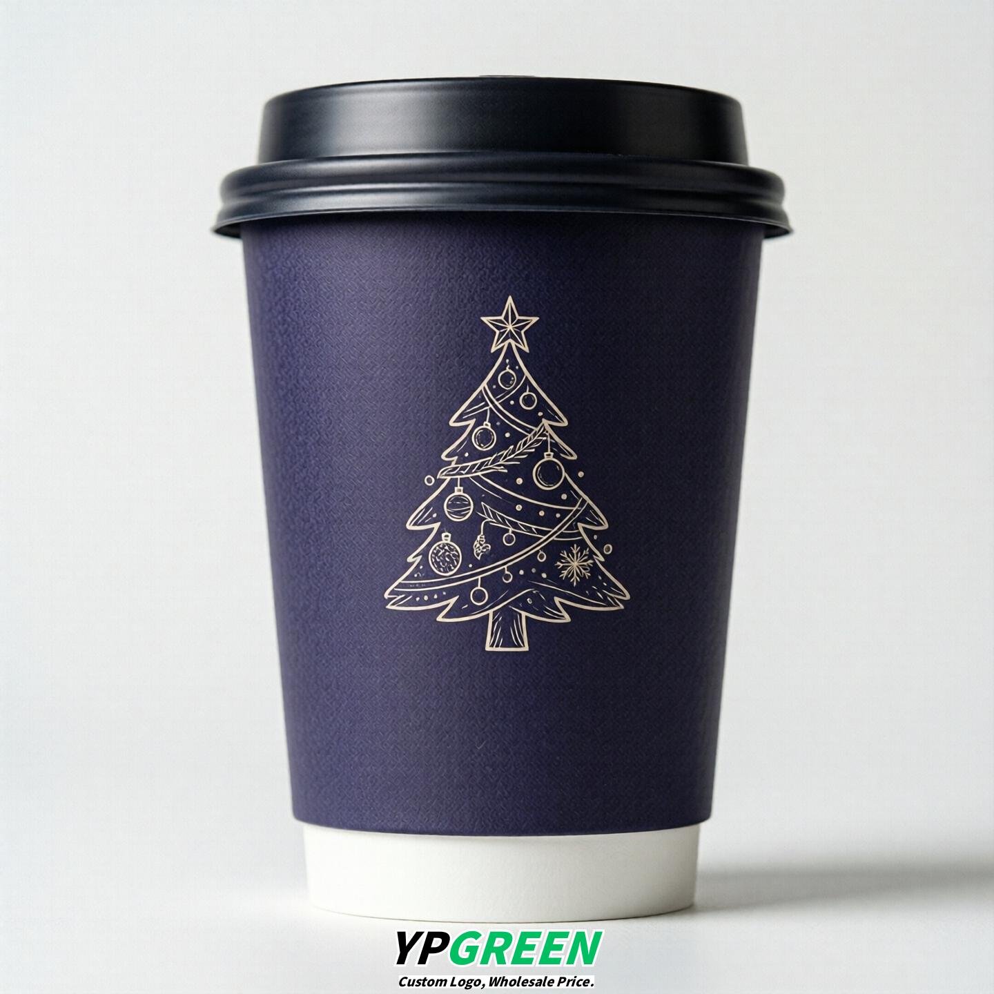 Indigo Paper Cups with Christmas Design 8-24oz