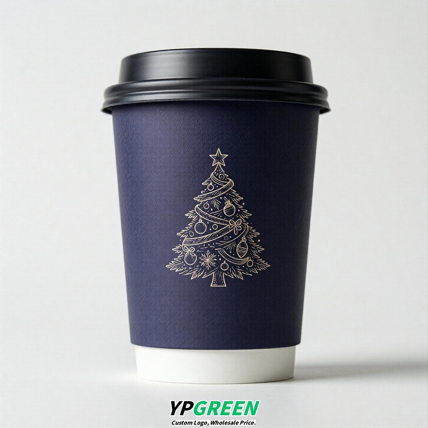 Indigo Paper Cups with Christmas Design 8-24oz
