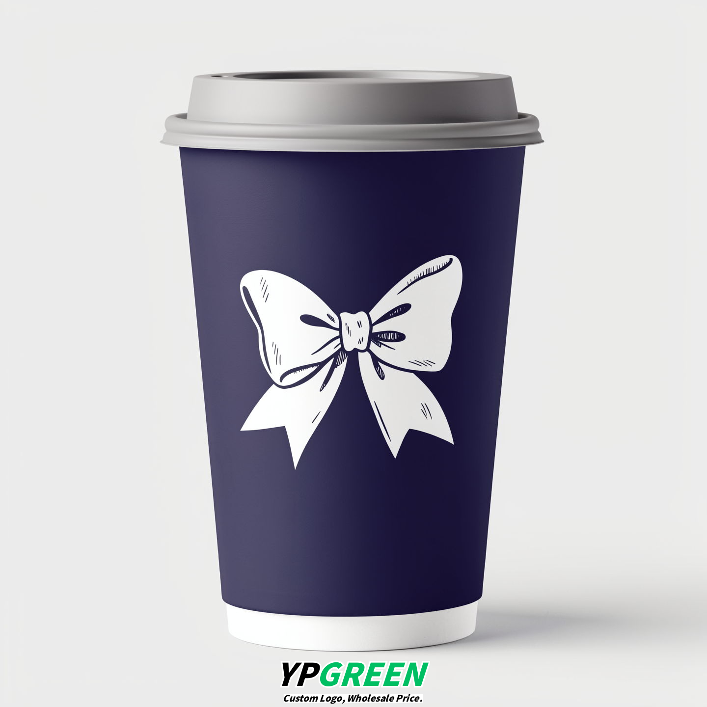 Indigo Paper Cups with Bow Logo & Lids 8-24oz