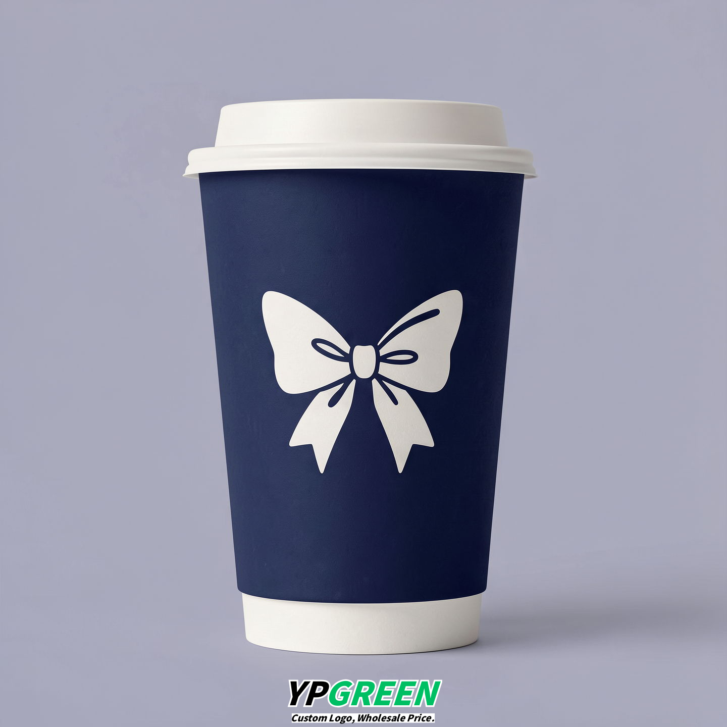 Indigo Paper Cups with Bow Logo & Lids 8-24oz