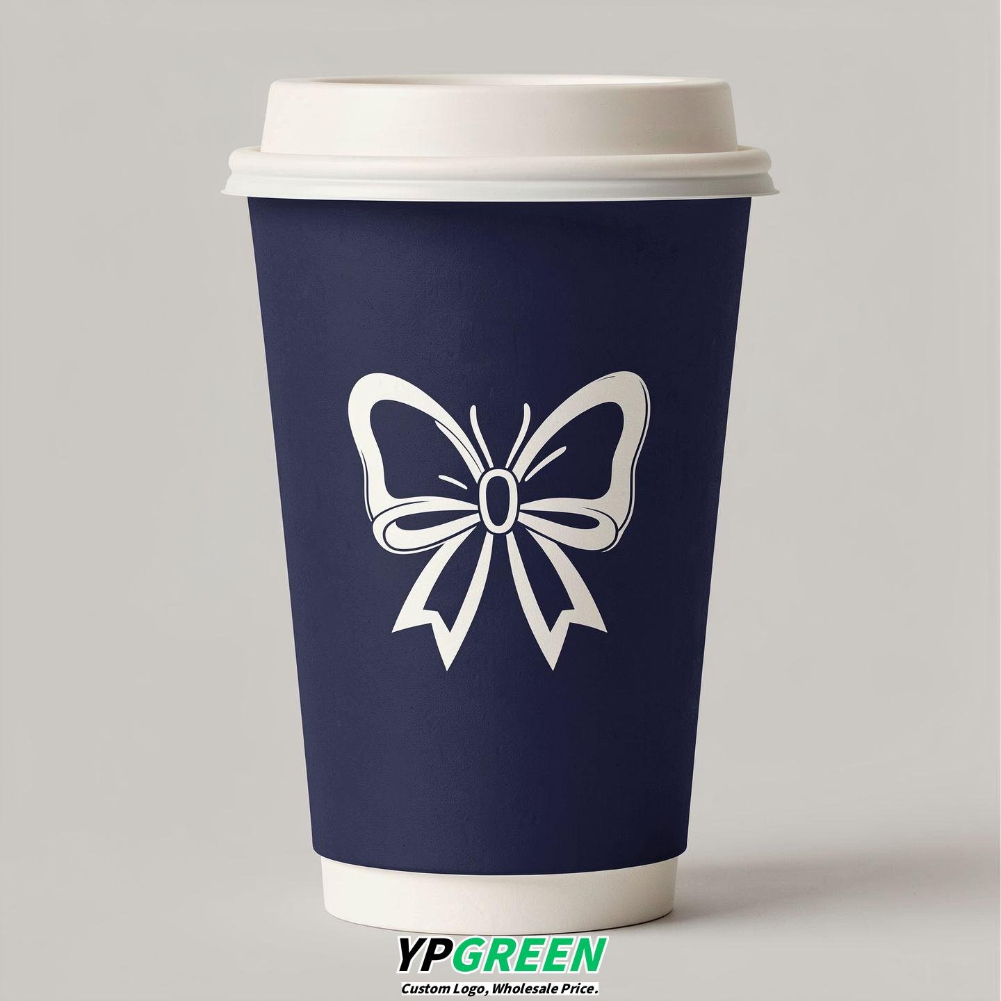 Indigo Paper Cups with Bow Logo & Lids 8-24oz