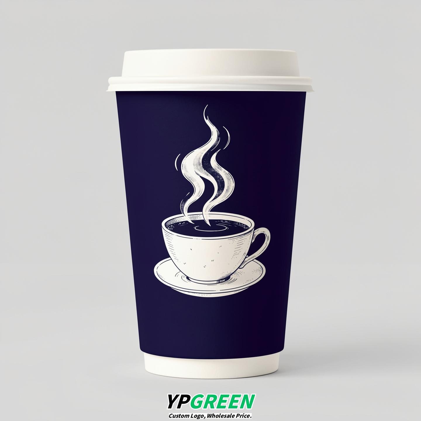 Indigo Hot Coffee Icon Paper Cups - Disposable Steaming Coffee Design