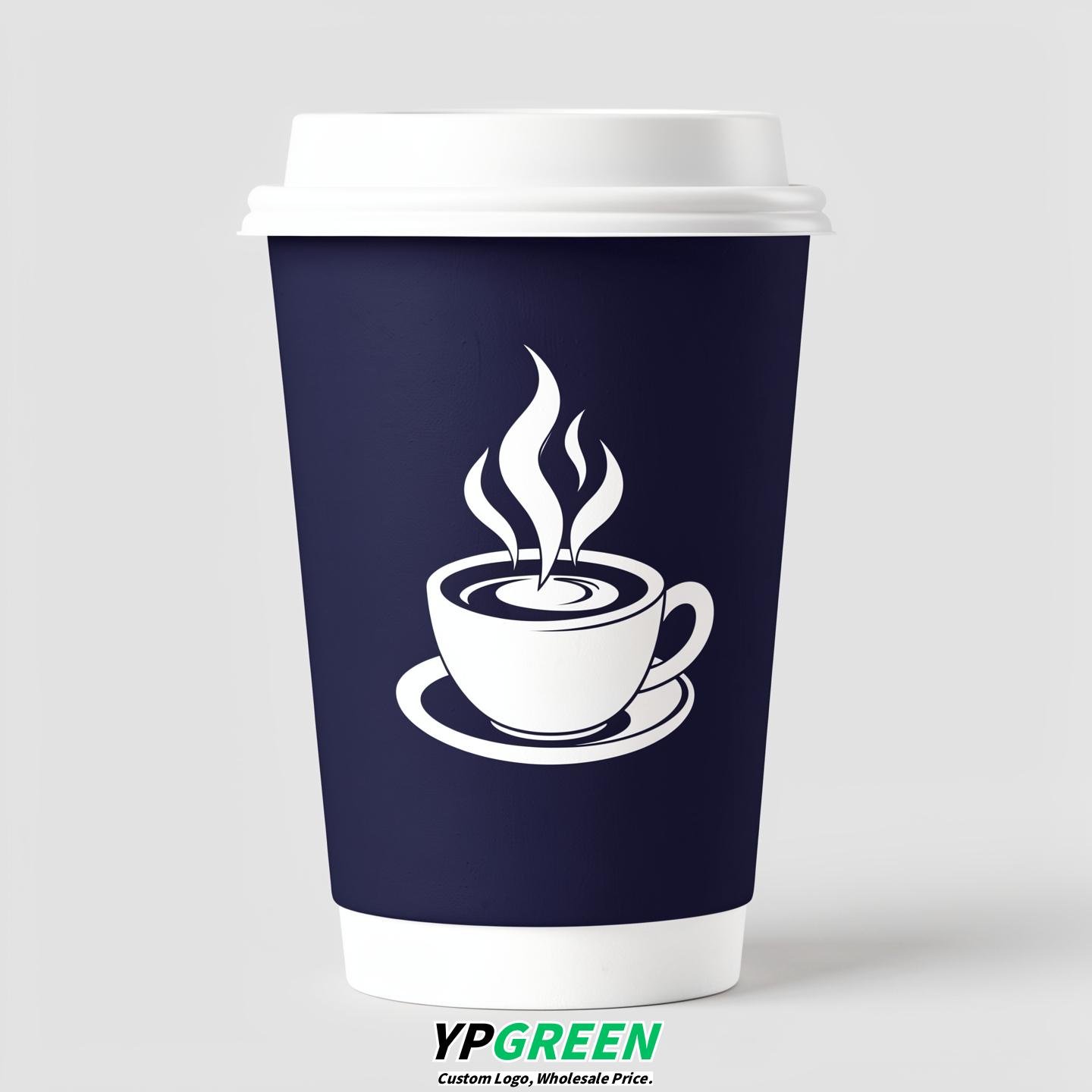 Indigo Hot Coffee Icon Paper Cups - Disposable Steaming Coffee Design