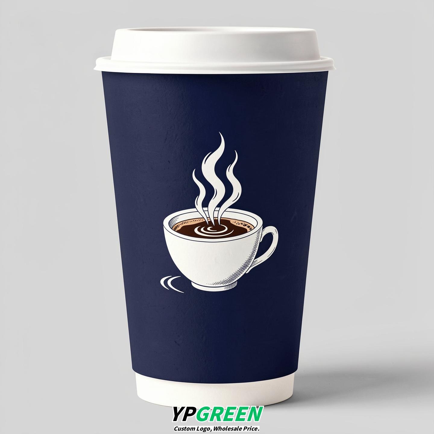 Indigo Hot Coffee Icon Paper Cups - Disposable Steaming Coffee Design