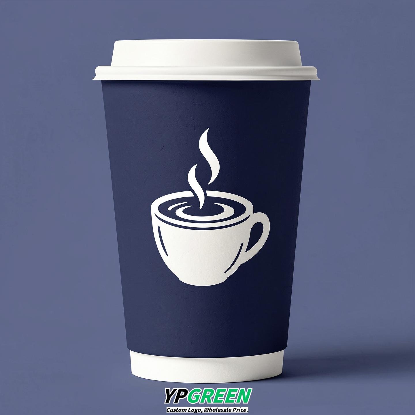 Indigo Hot Coffee Icon Paper Cups - Disposable Steaming Coffee Design