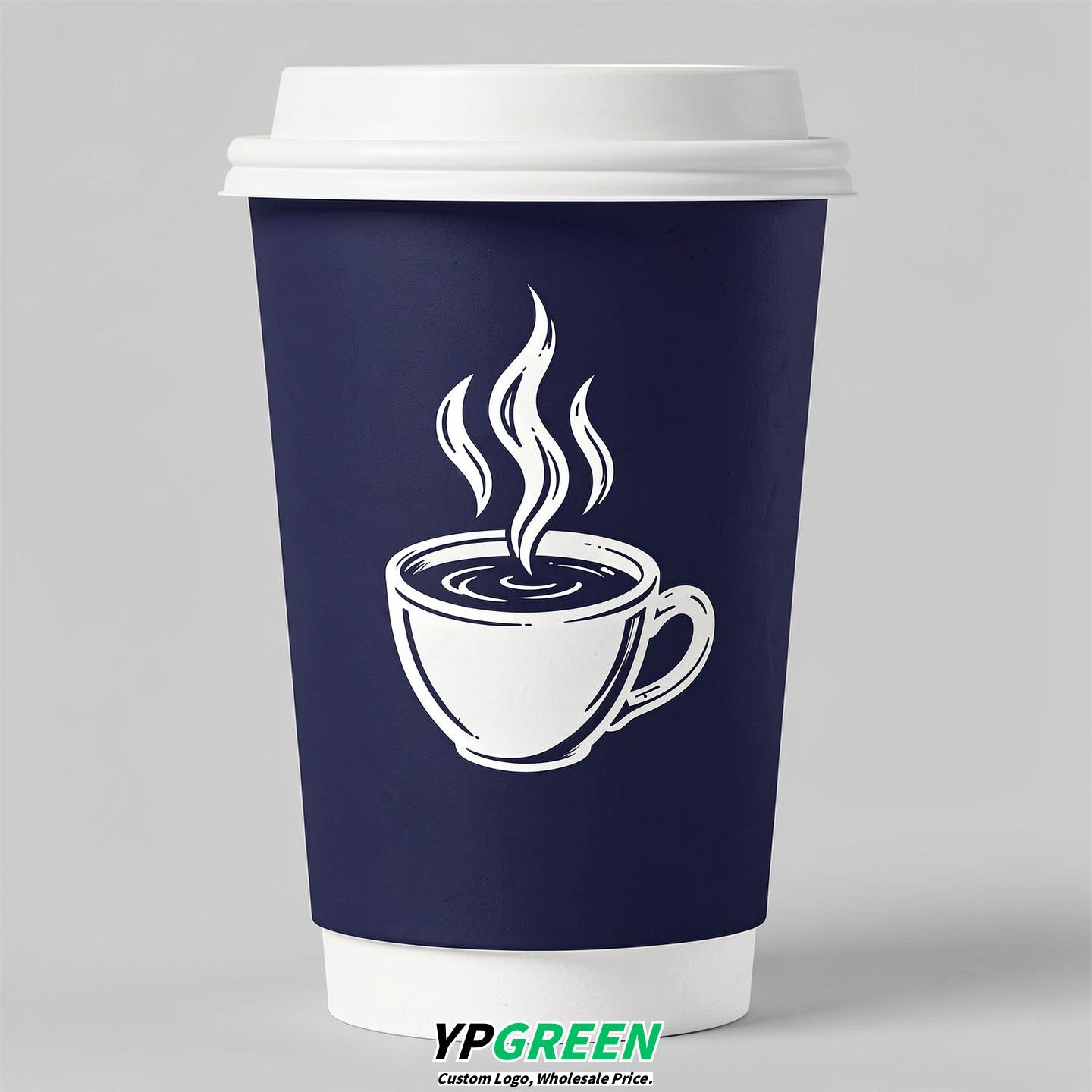 Indigo Hot Coffee Icon Paper Cups - Disposable Steaming Coffee Design