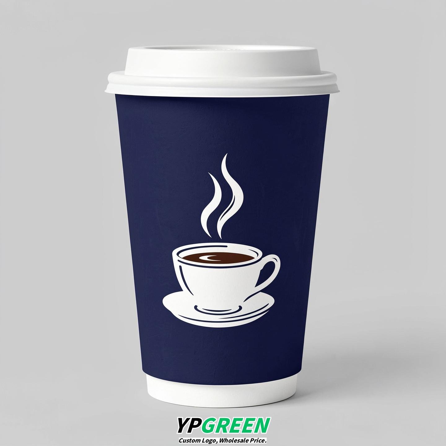 Indigo Hot Coffee Icon Paper Cups - Disposable Steaming Coffee Design