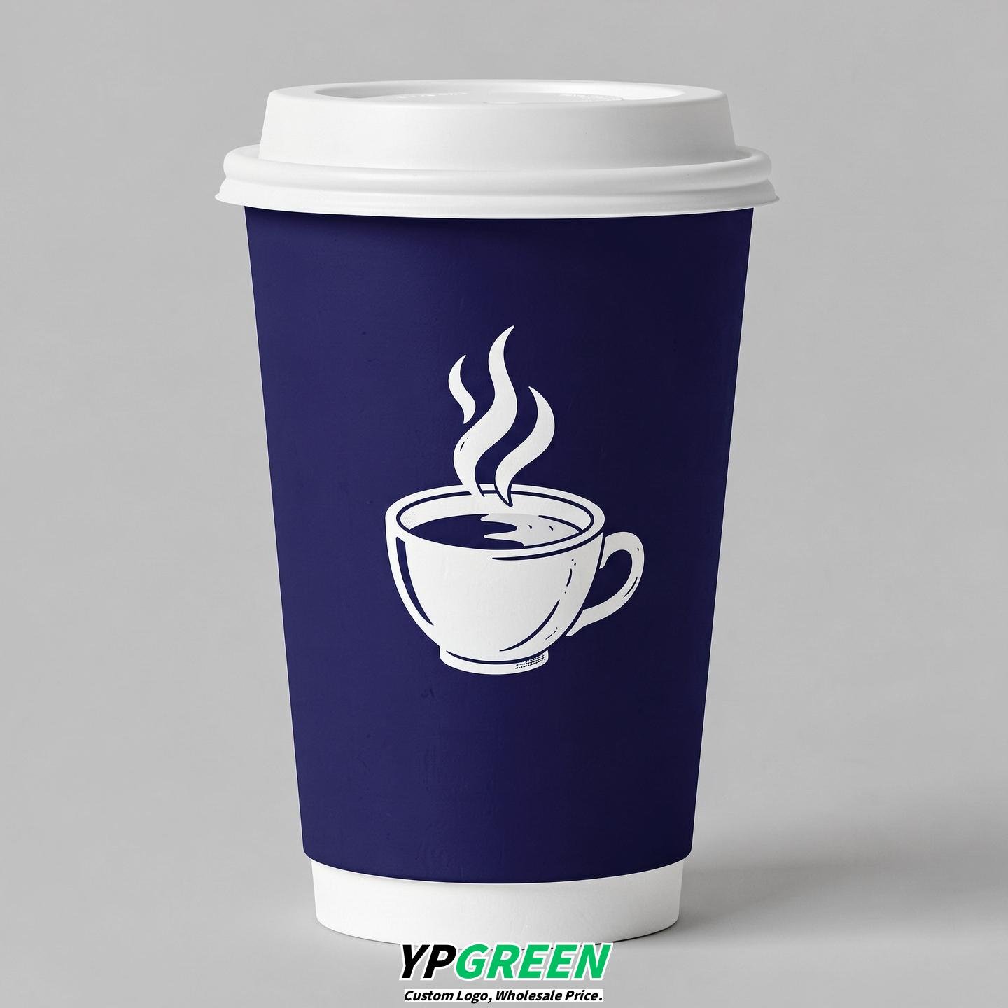Indigo Hot Coffee Icon Paper Cups - Disposable Steaming Coffee Design