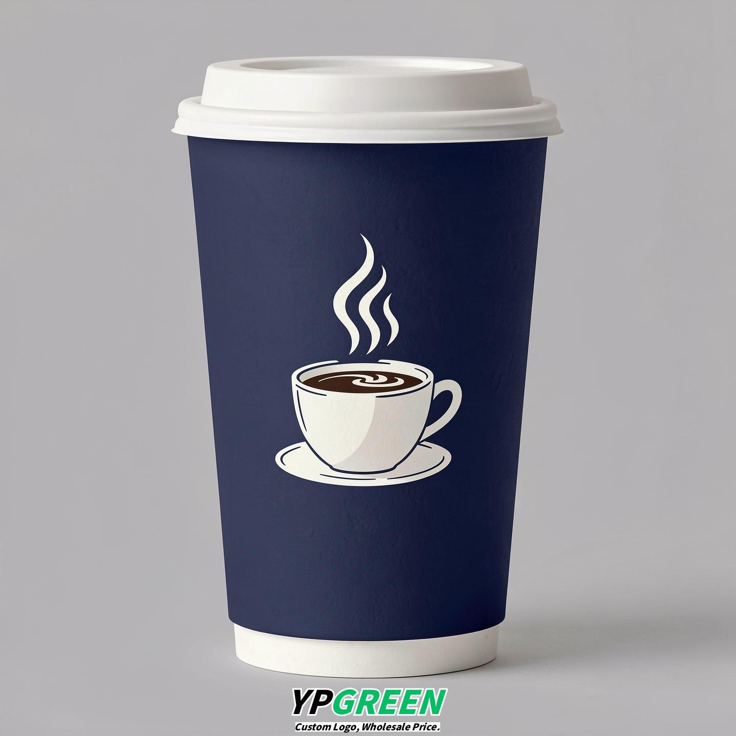 Indigo Hot Coffee Icon Paper Cups - Disposable Steaming Coffee Design