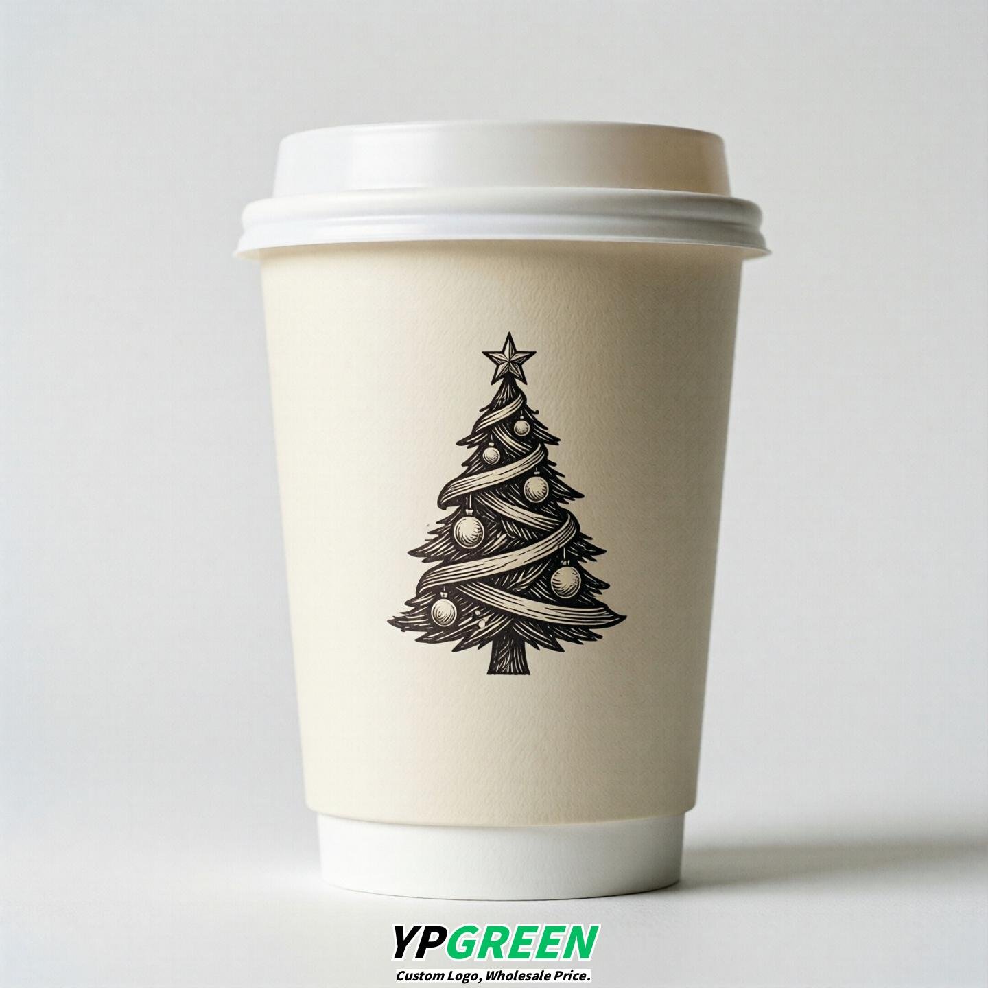 Ivory Paper Cups with Christmas Design 8-24oz