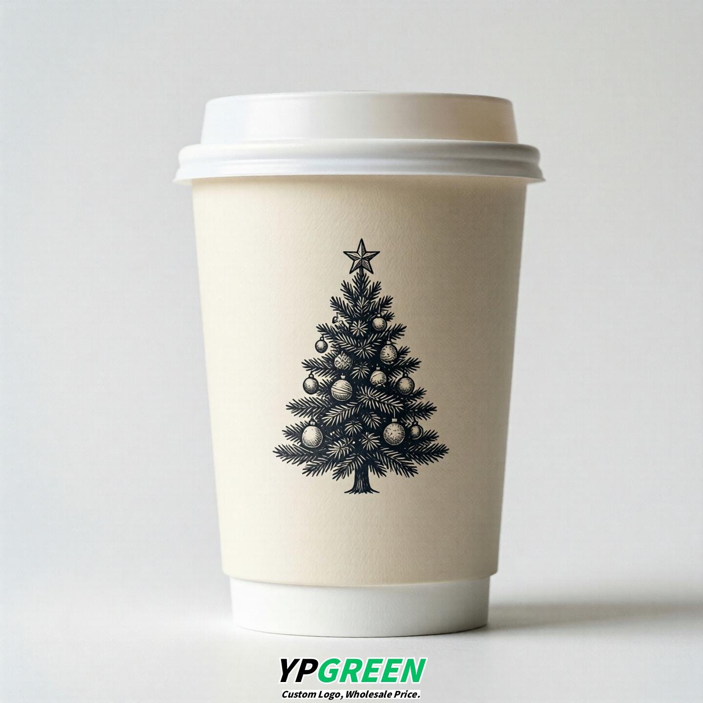 Ivory Paper Cups with Christmas Design 8-24oz