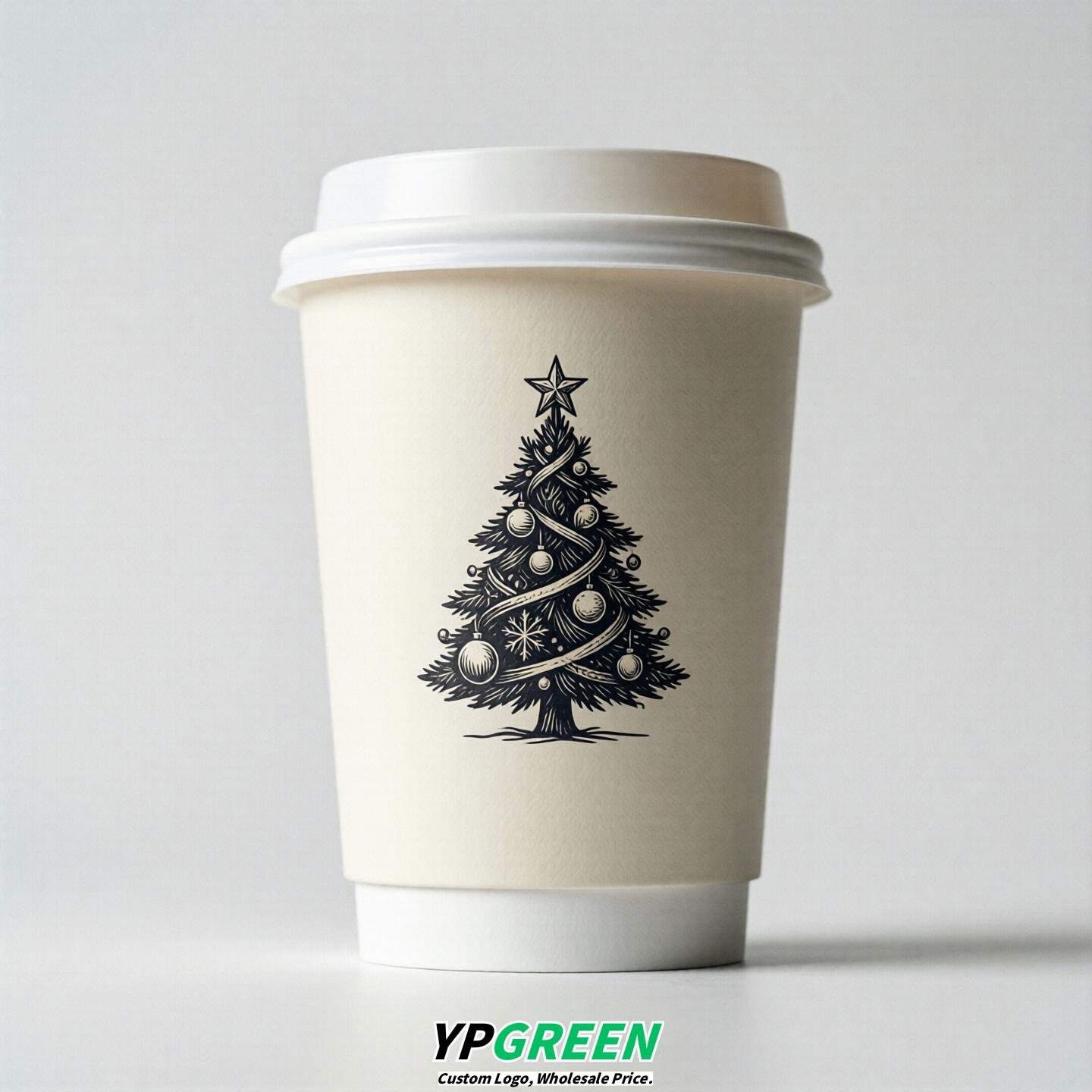 Ivory Paper Cups with Christmas Design 8-24oz