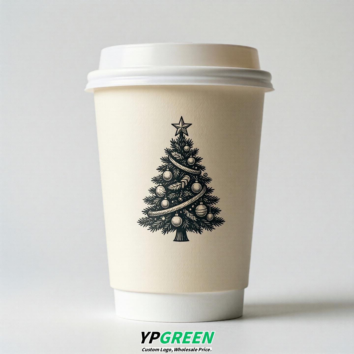 Ivory Paper Cups with Christmas Design 8-24oz