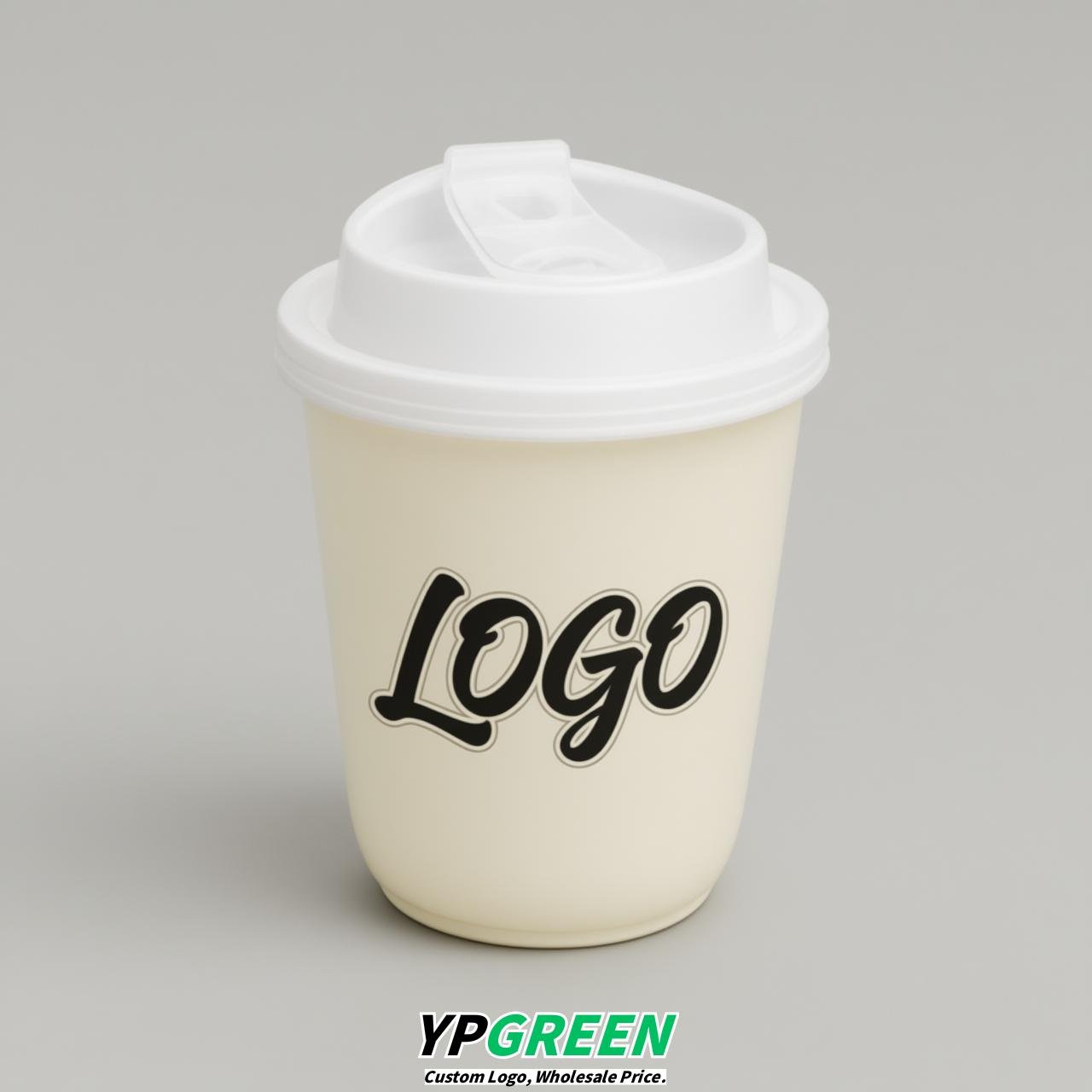 Ivory U Shape Cups with Lid - Custom Logo PP & PET Plastic Disposable