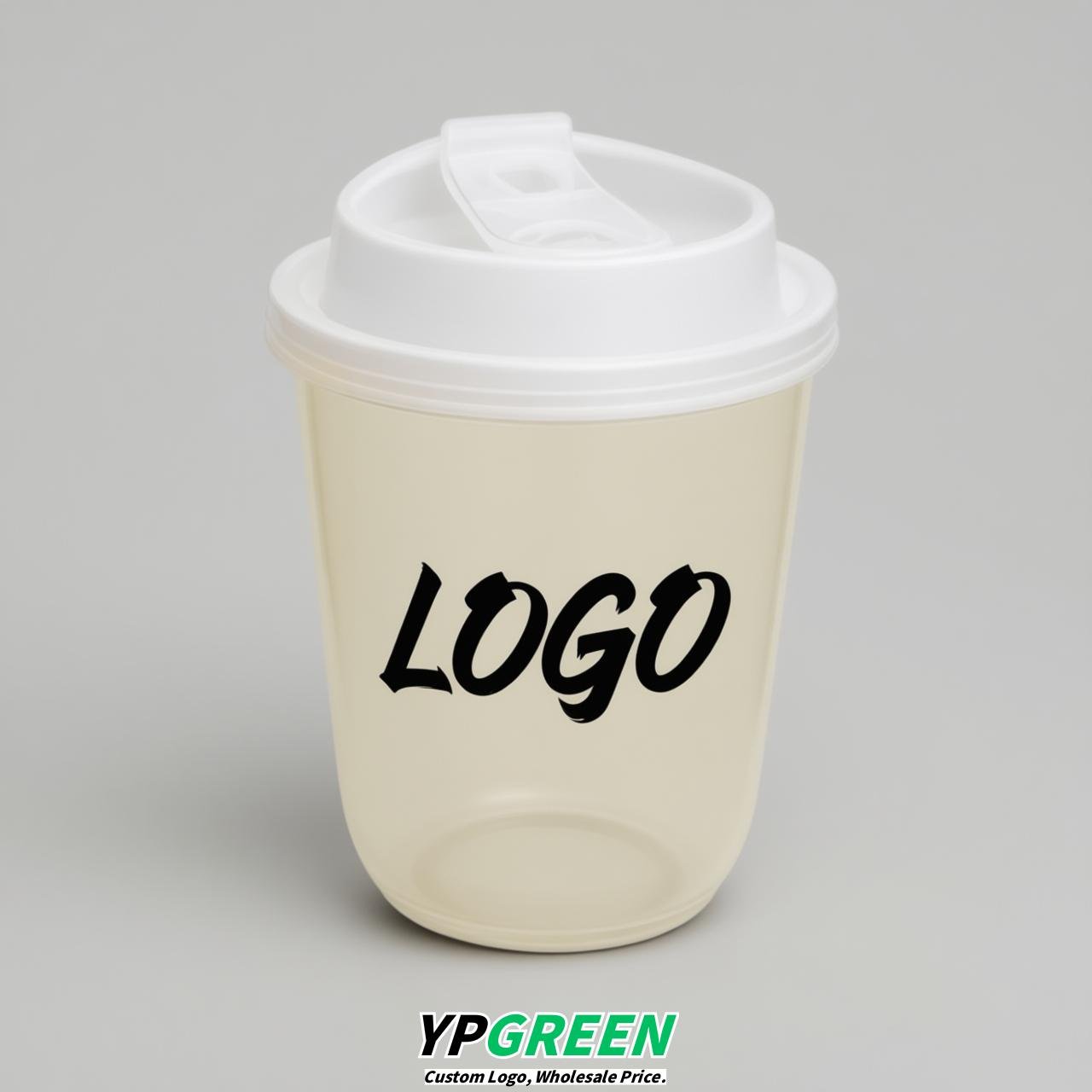 Ivory U Shape Cups with Lid - Custom Logo PP & PET Plastic Disposable