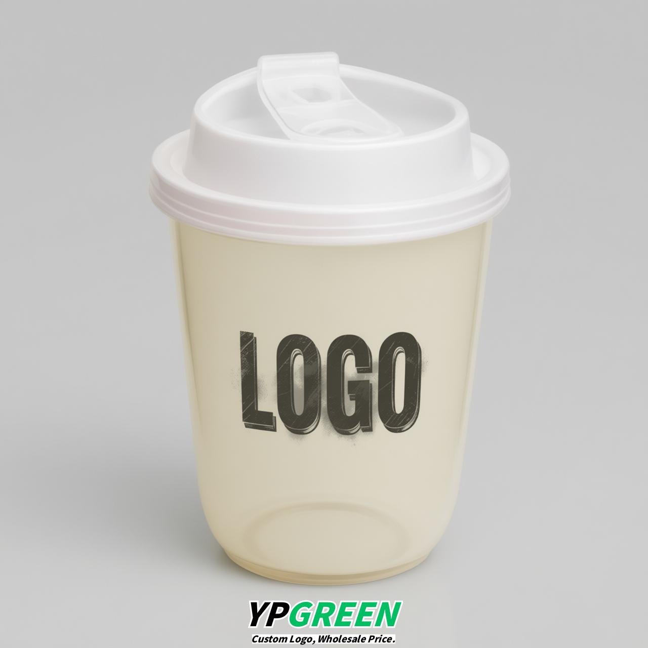 Ivory U Shape Cups with Lid - Custom Logo PP & PET Plastic Disposable