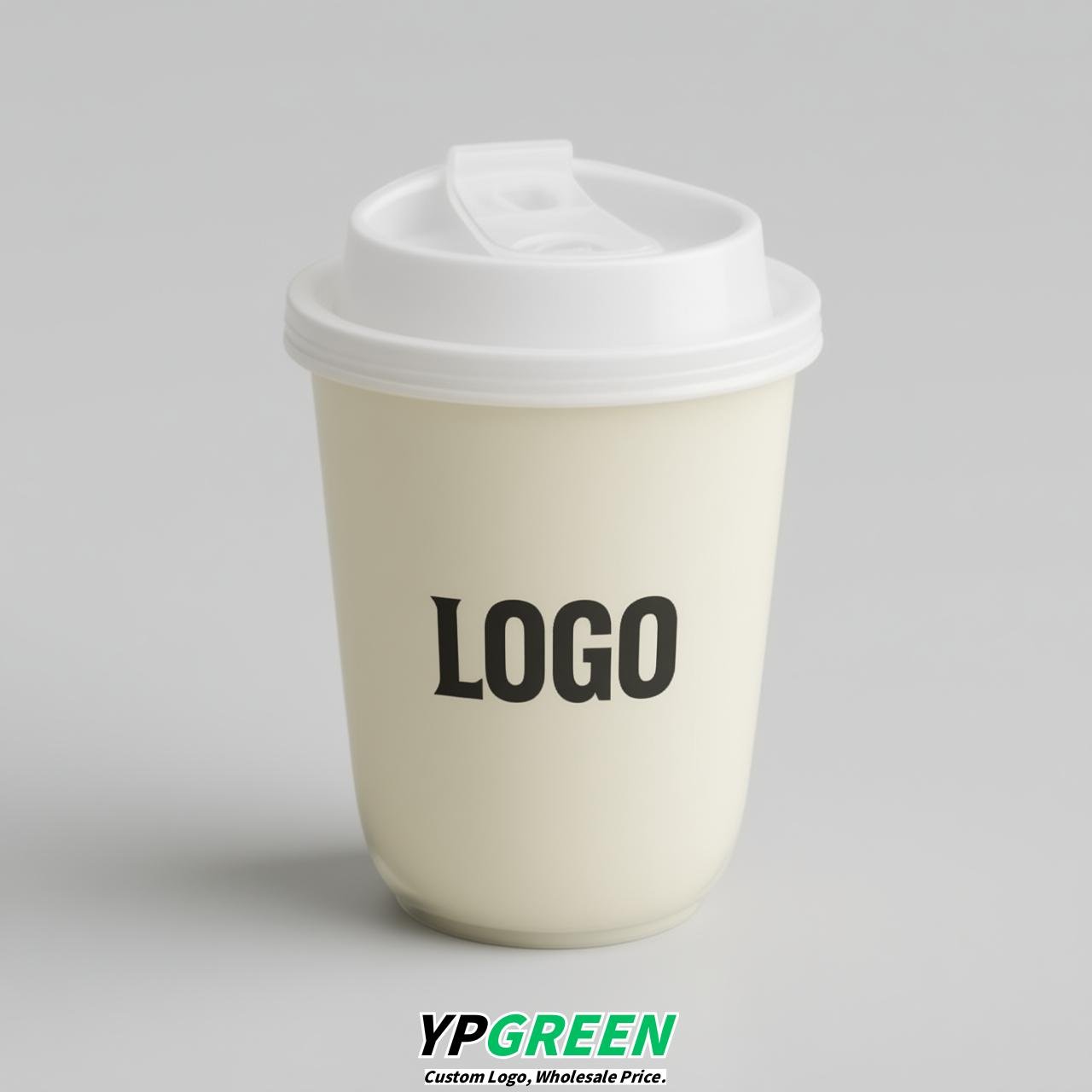 Ivory U Shape Cups with Lid - Custom Logo PP & PET Plastic Disposable