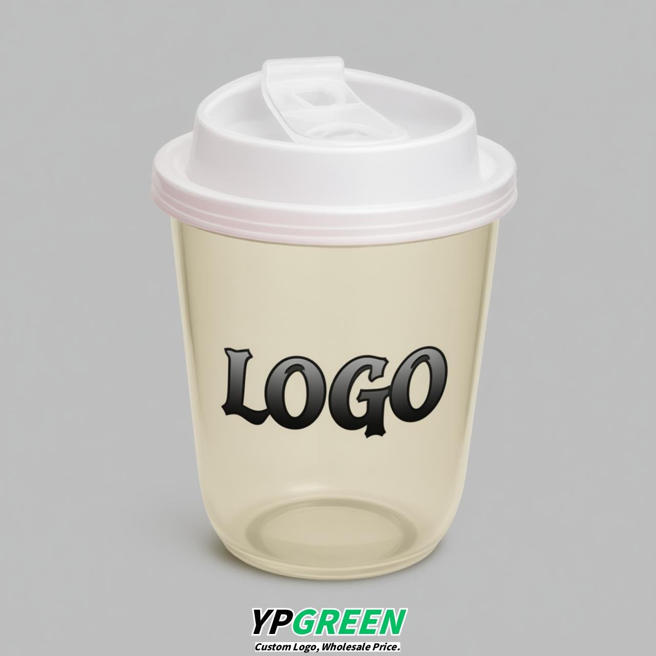 Ivory U Shape Cups with Lid - Custom Logo PP & PET Plastic Disposable