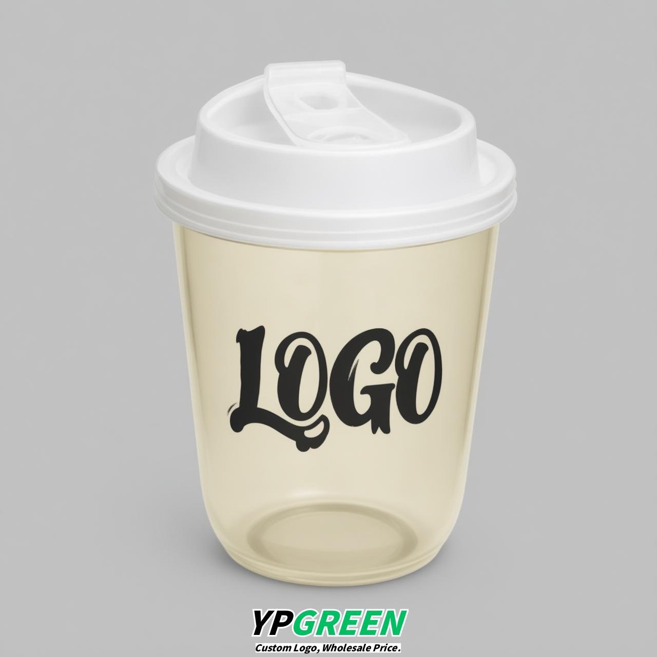 Ivory U Shape Cups with Lid - Custom Logo PP & PET Plastic Disposable