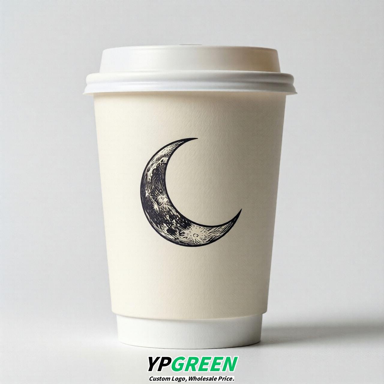 Ivory Moon Paper Cups with Lids 8-24oz
