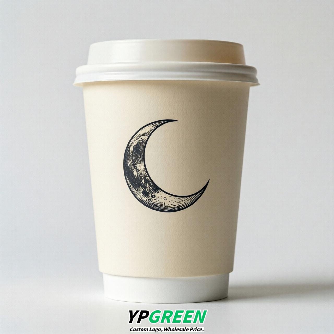 Ivory Moon Paper Cups with Lids 8-24oz