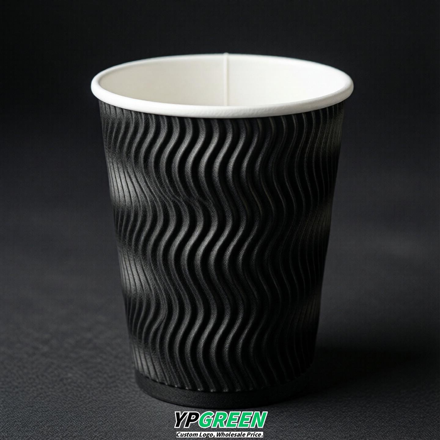 Jet Black Embossed Paper Cups 10oz/12oz/16oz/20oz/22oz