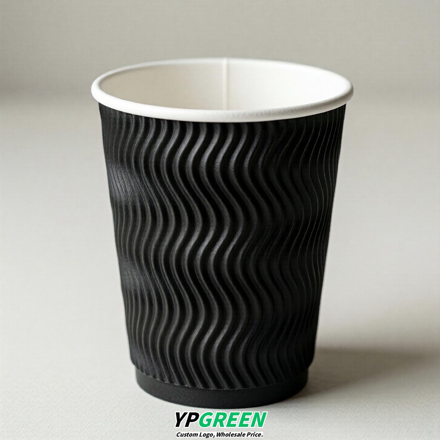 Jet Black Embossed Paper Cups 10oz/12oz/16oz/20oz/22oz