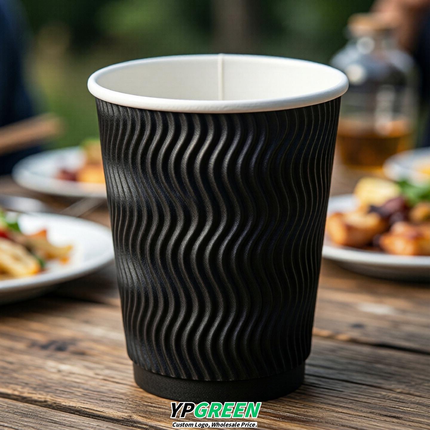Jet Black Embossed Paper Cups 10oz/12oz/16oz/20oz/22oz