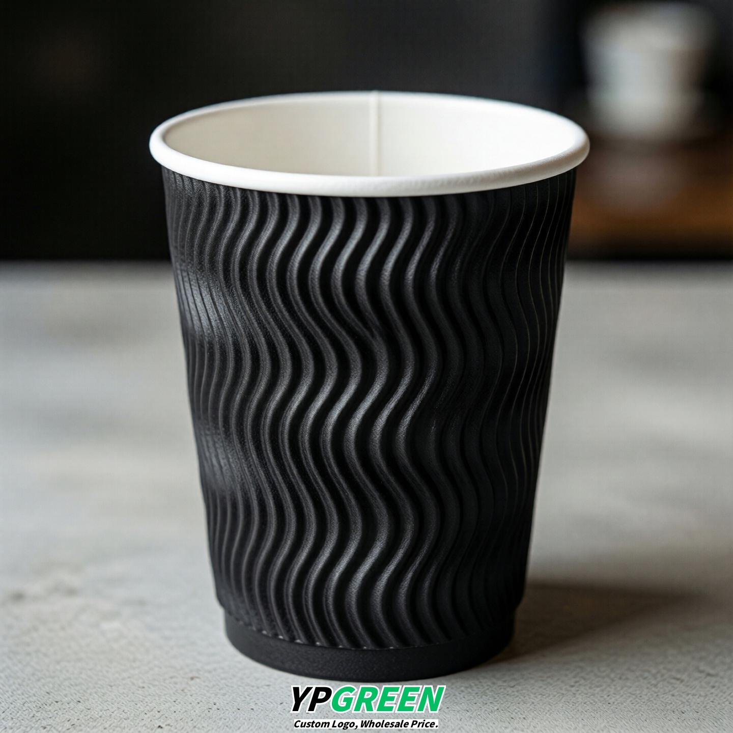 Jet Black Embossed Paper Cups 10oz/12oz/16oz/20oz/22oz