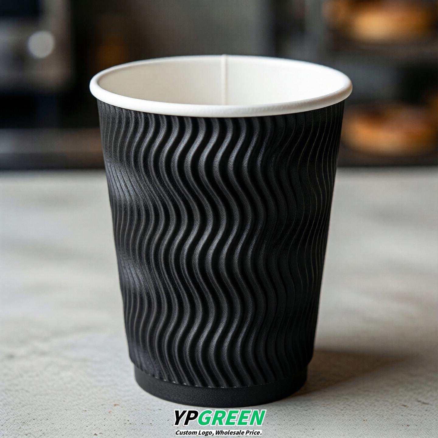 Jet Black Embossed Paper Cups 10oz/12oz/16oz/20oz/22oz