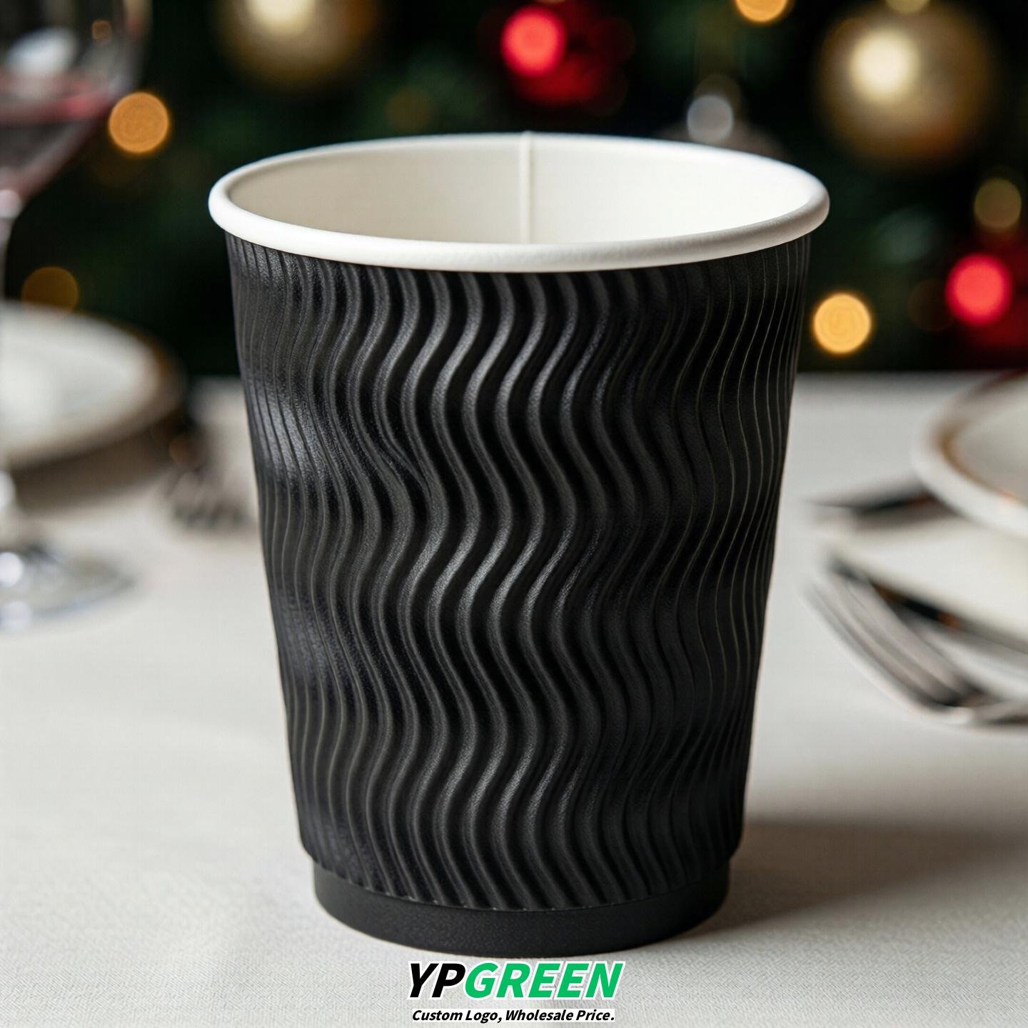Jet Black Embossed Paper Cups 10oz/12oz/16oz/20oz/22oz