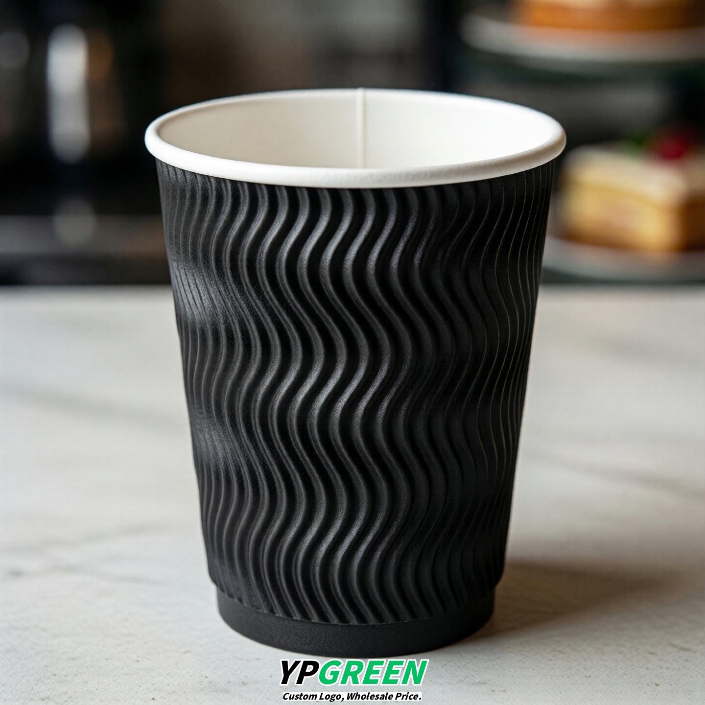 Jet Black Embossed Paper Cups 10oz/12oz/16oz/20oz/22oz