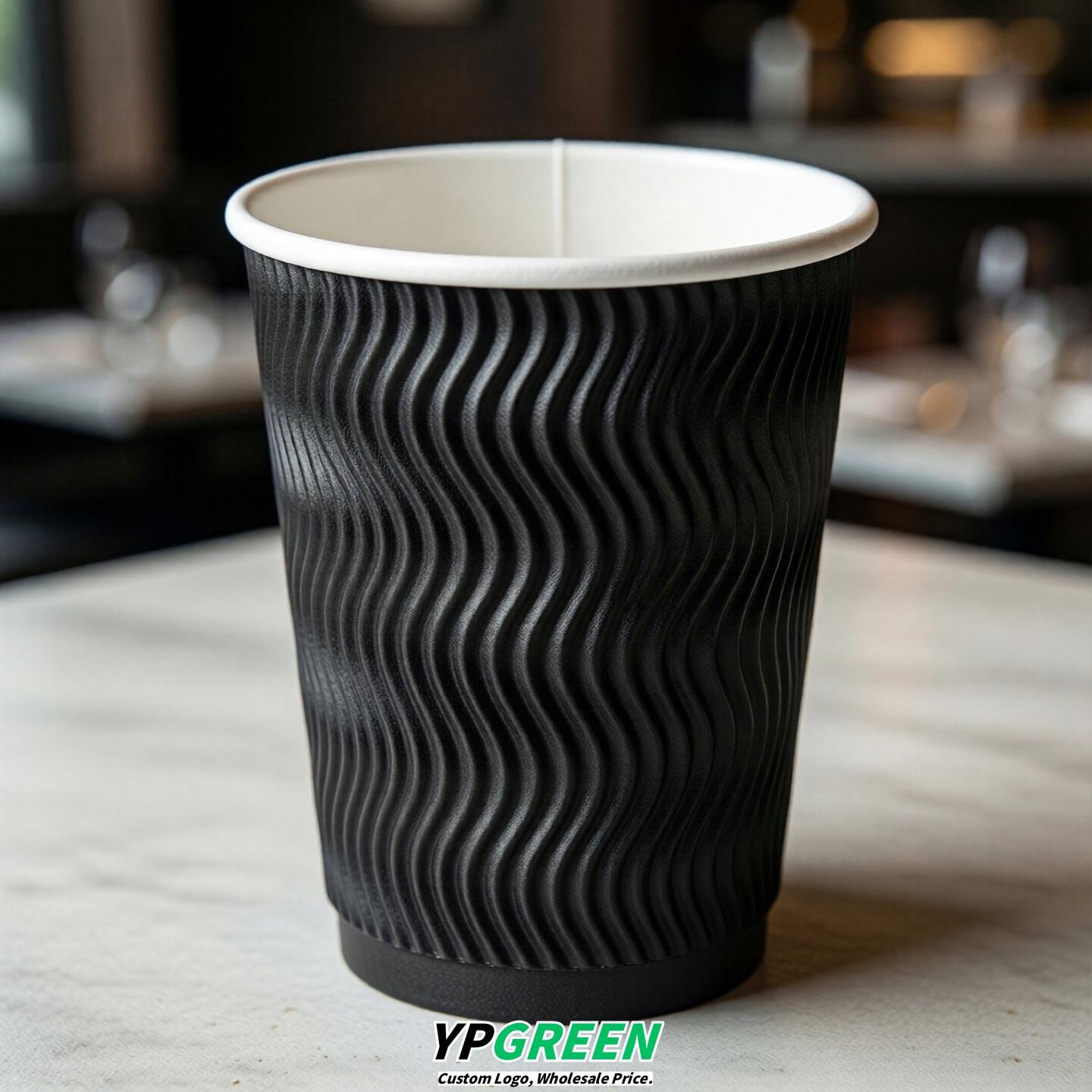 Jet Black Embossed Paper Cups 10oz/12oz/16oz/20oz/22oz
