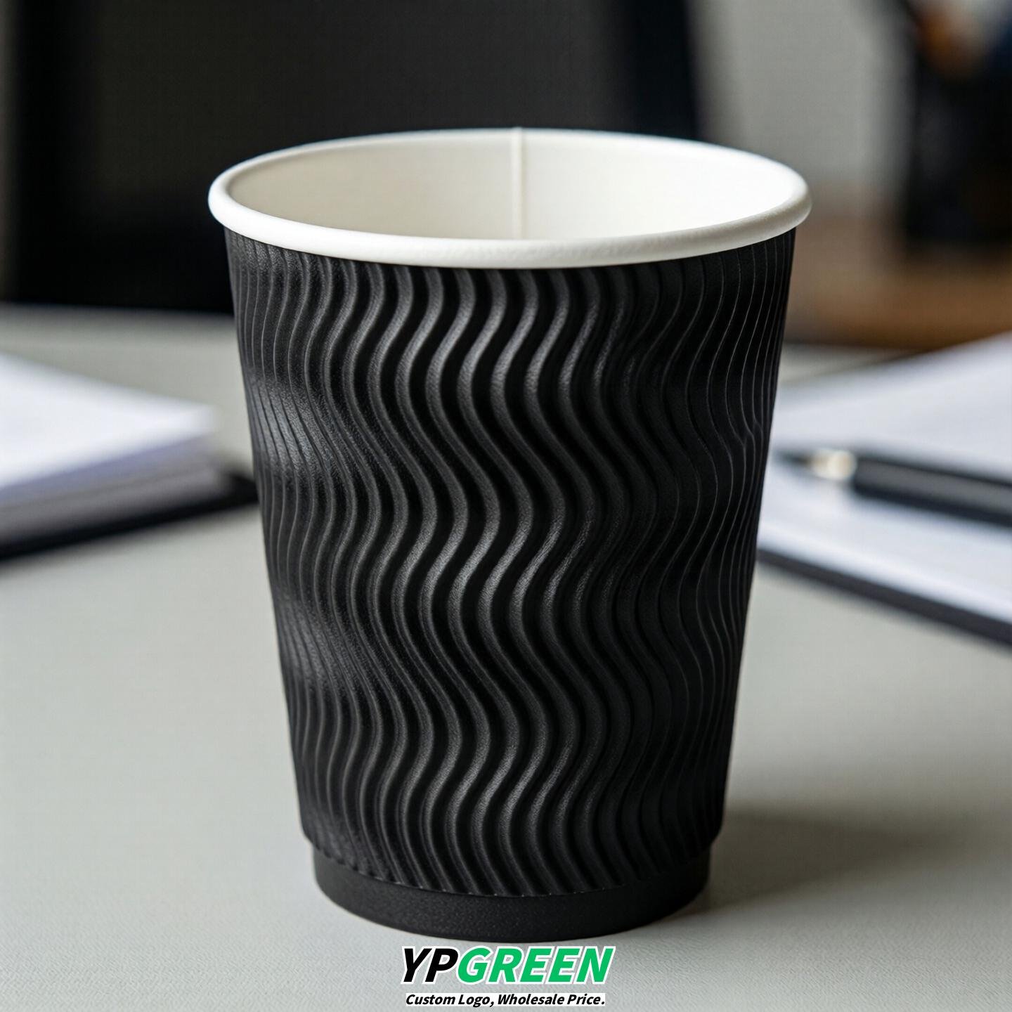 Jet Black Embossed Paper Cups 10oz/12oz/16oz/20oz/22oz