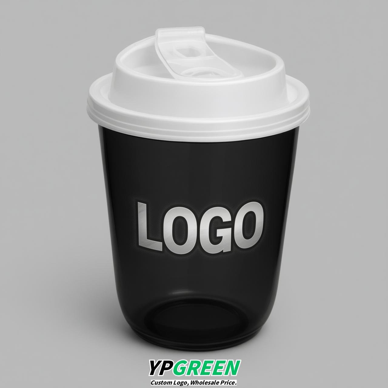 Jet Black U Shape Cups with Lid - Custom Logo PP & PET Plastic Disposable