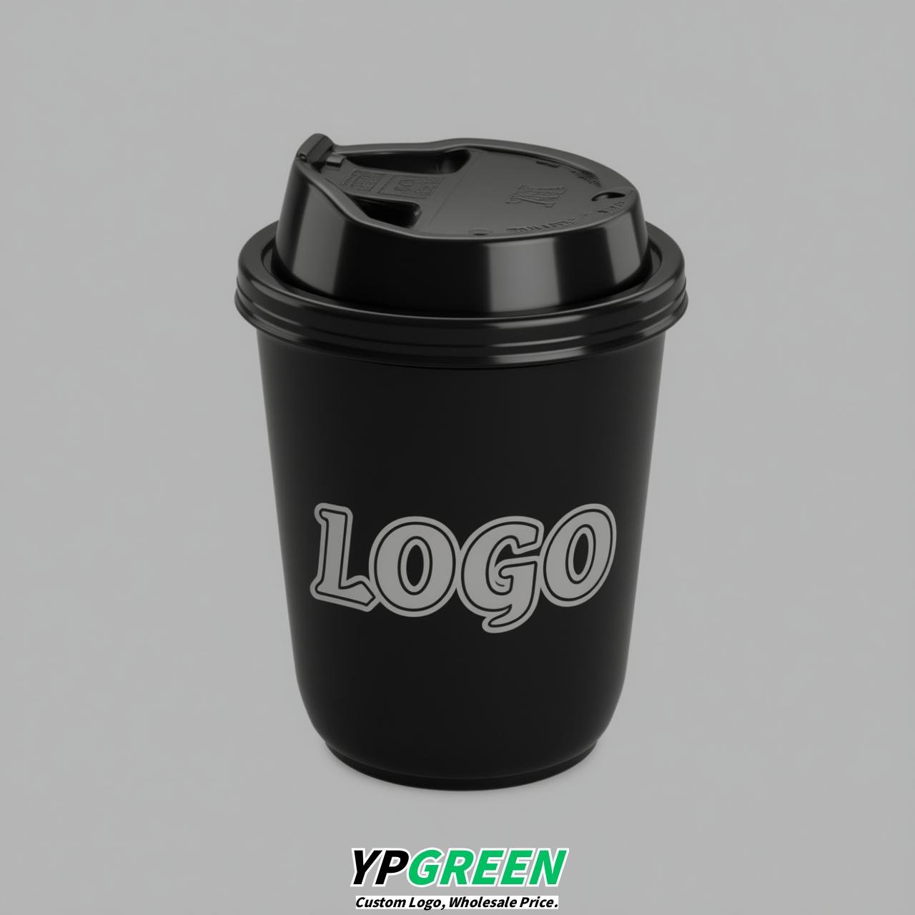Jet Black U Shape Cups with Lid - Custom Logo PP & PET Plastic Disposable