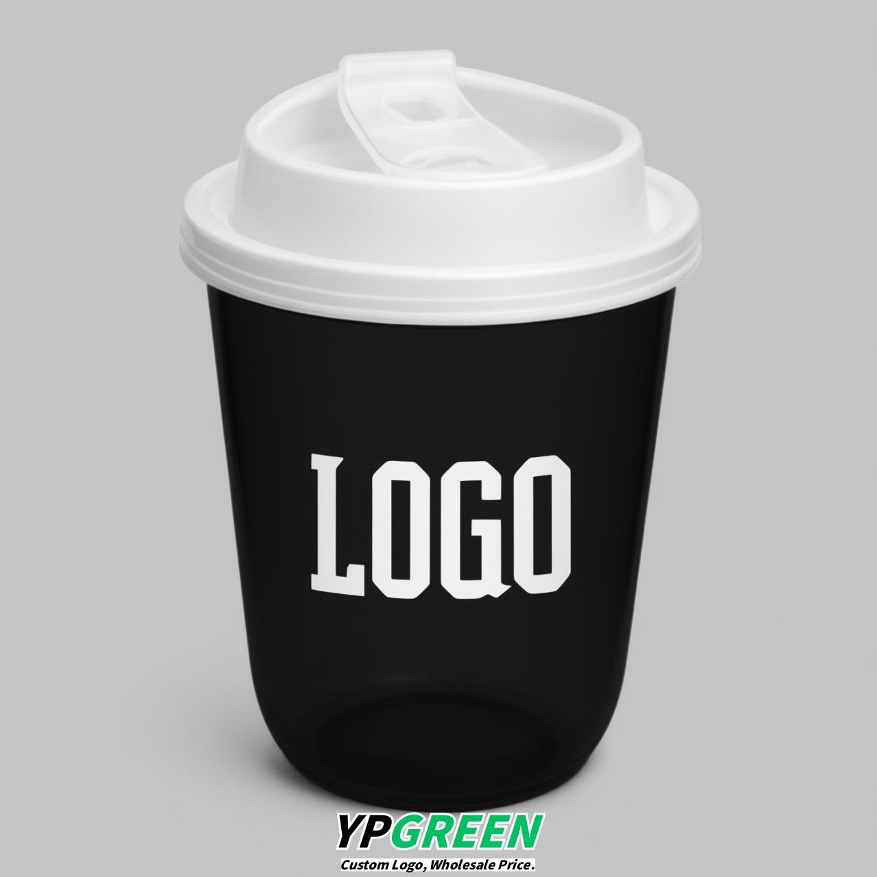 Jet Black U Shape Cups with Lid - Custom Logo PP & PET Plastic Disposable