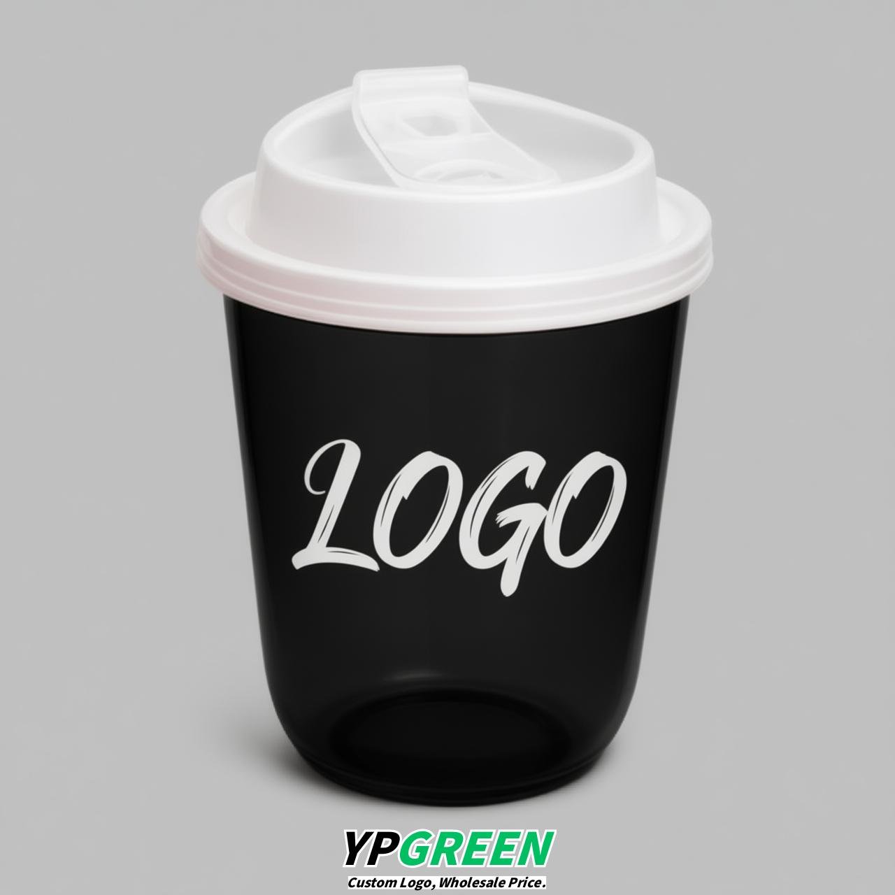 Jet Black U Shape Cups with Lid - Custom Logo PP & PET Plastic Disposable