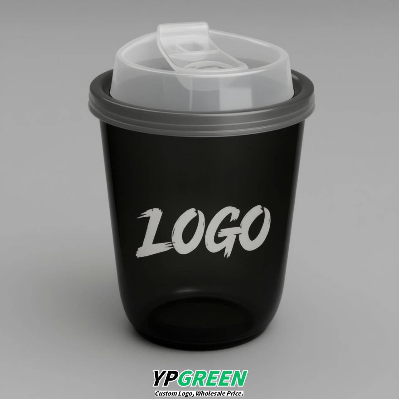 Jet Black U Shape Cups with Lid - Custom Logo PP & PET Plastic Disposable