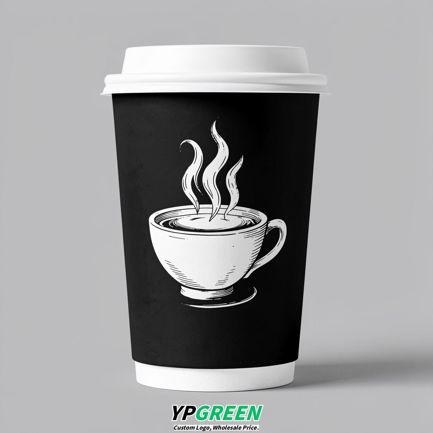 Jet Black Hot Coffee Icon Paper Cups - Disposable Steaming Coffee Design