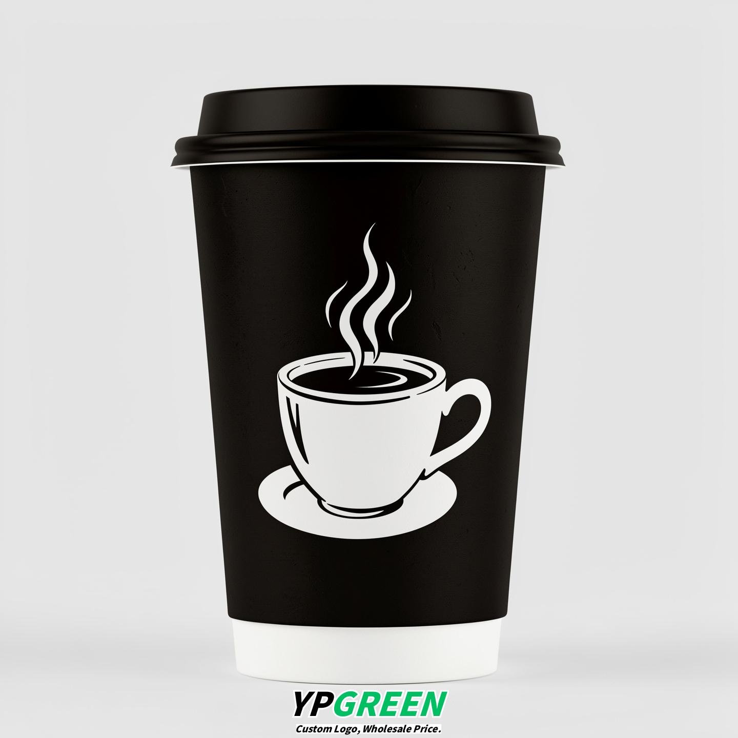 Jet Black Hot Coffee Icon Paper Cups - Disposable Steaming Coffee Design