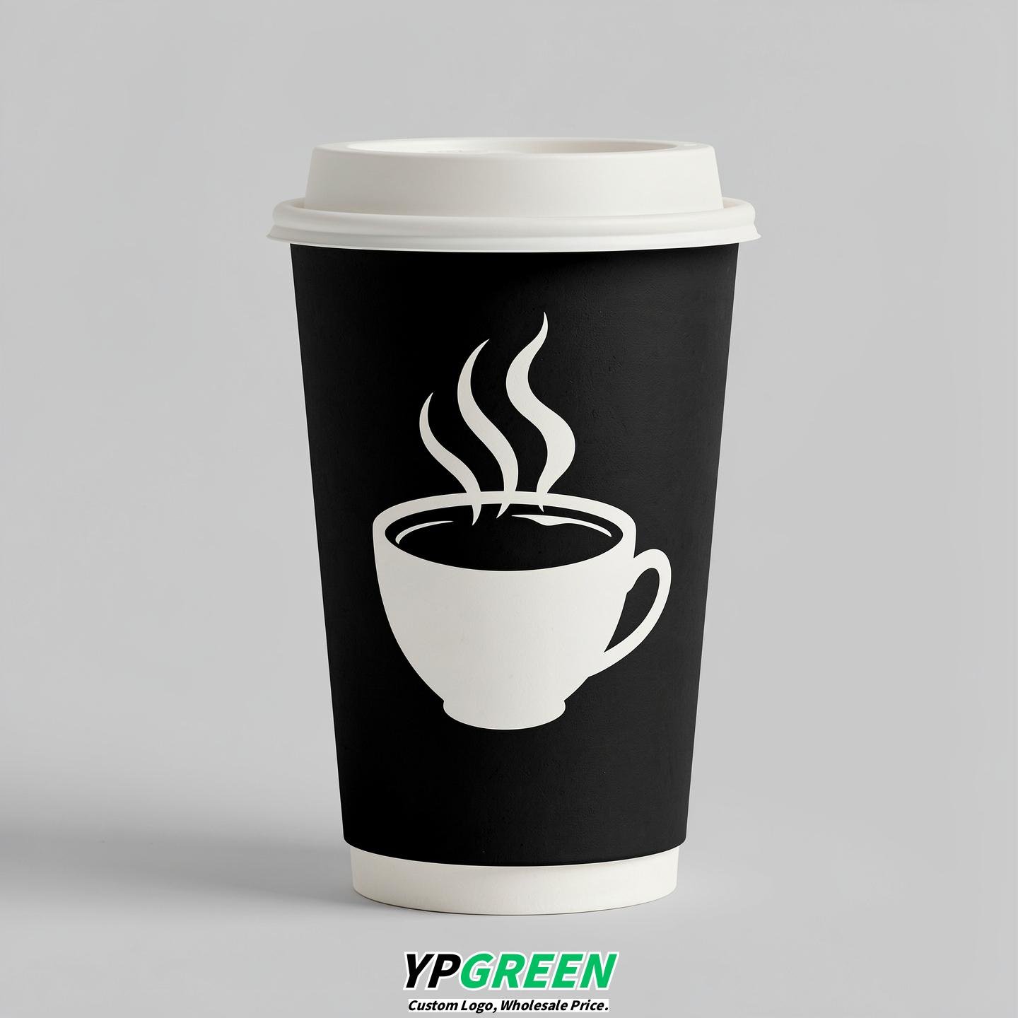 Jet Black Hot Coffee Icon Paper Cups - Disposable Steaming Coffee Design
